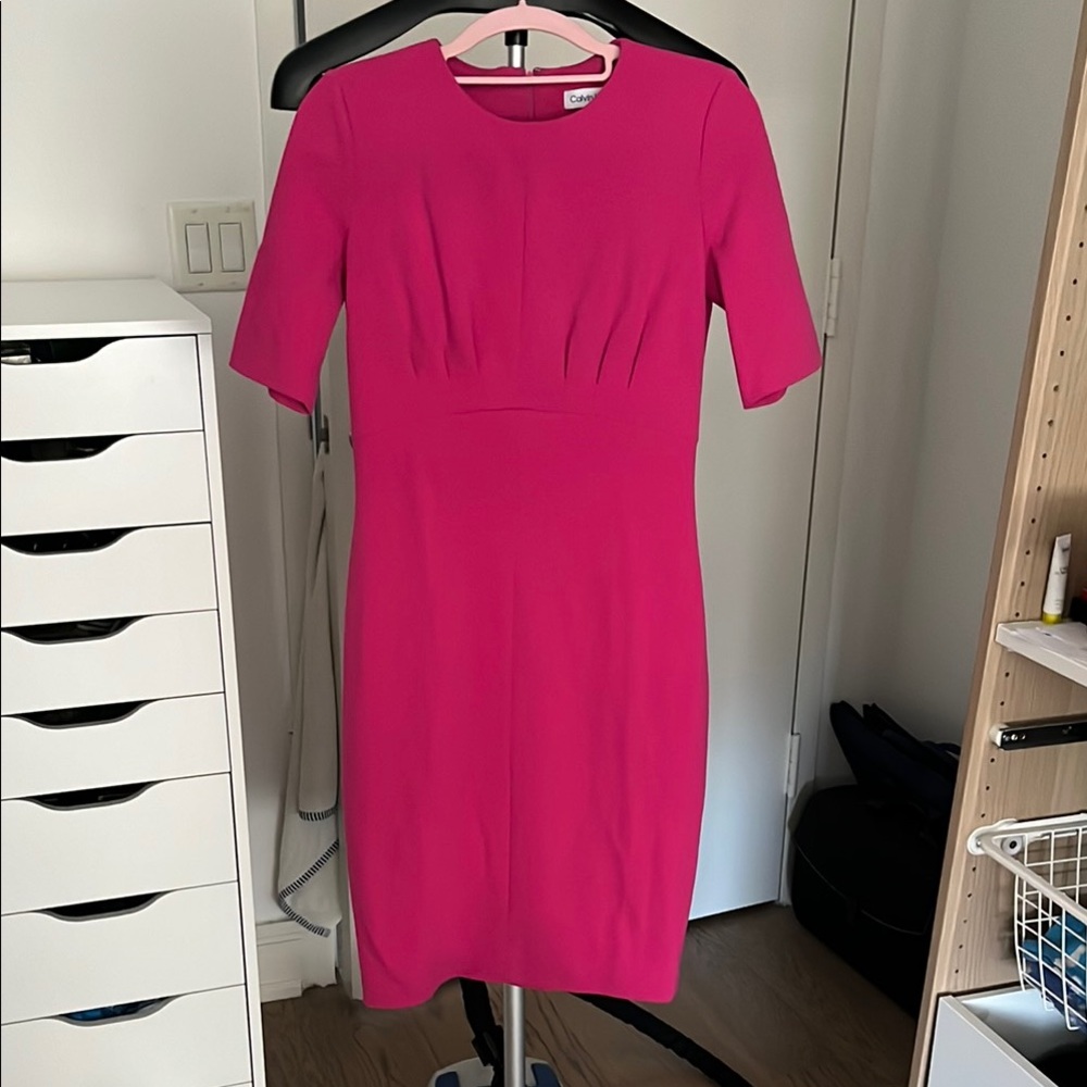 Calvin Klein Pink Pleated Sheath Midi Dress